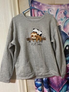 Girls' Grey 'Not Today' Sloth & Panda Crewneck Sweatshirt